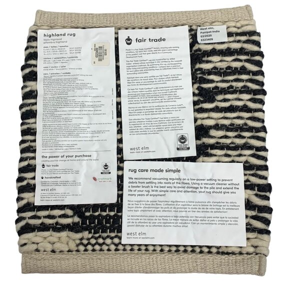 Tapis Highland Jute Wool Rug SAMPLE Placemat Handmade In India NWT 14x12" - Picture 2 of 2